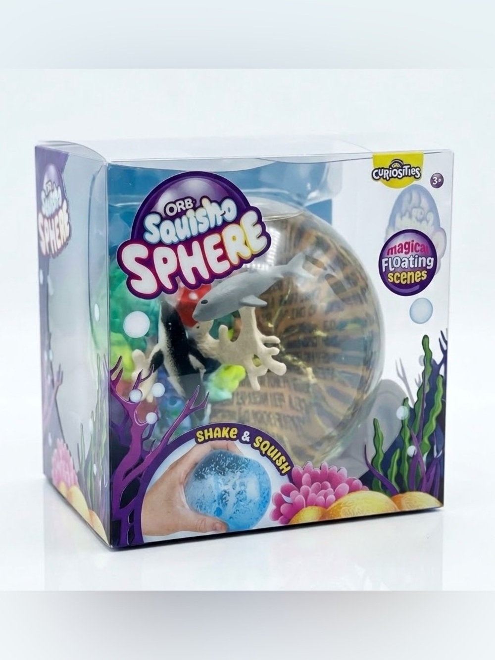ORB Squisho Sphere Magical Floating Scenes Squeeze Toy Blue Shark Edition